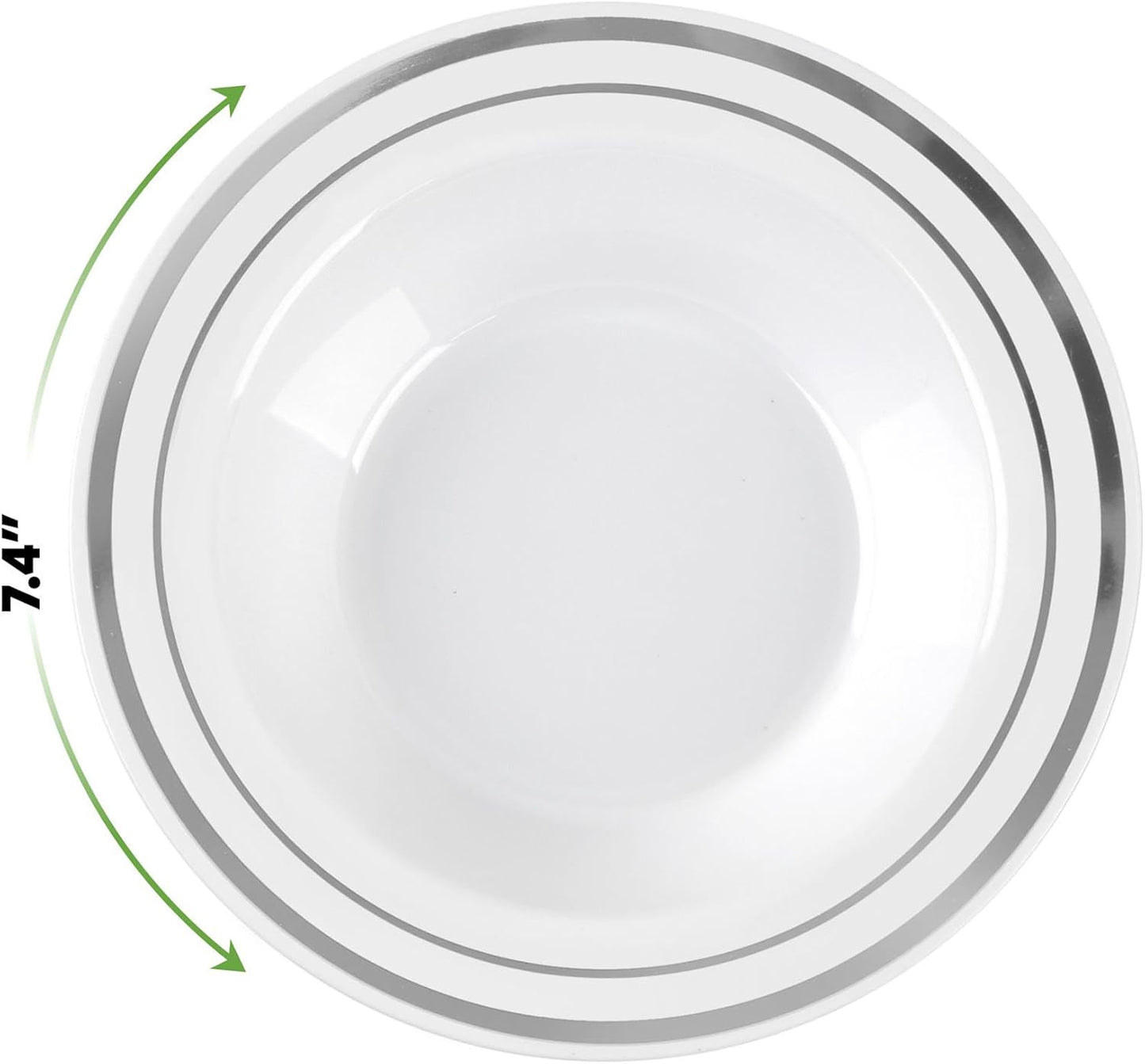 SETUP [12 oz. - 50 Piece Dessert Soup Bowls with Silver Rim, Plastic Bowls Disposable - Premium Heavy-Duty Disposable Soup Bowls for Party, Wedding, and All Occasions