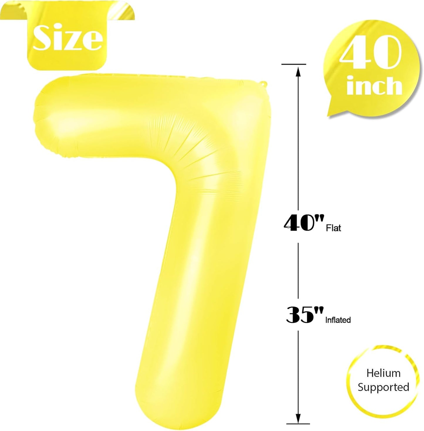 Yellow 7 Balloon, Number Balloons 40 Inch, 7th Birthday Decorations for Girls Kids, Party Decoration for Women, Number 7 Balloon