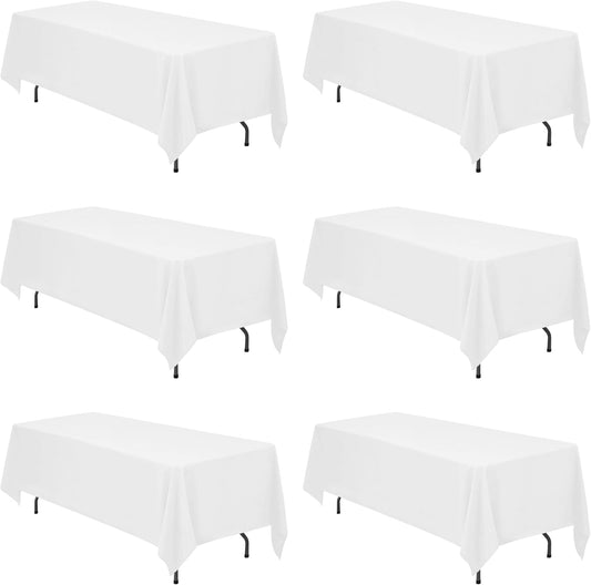 BRILLMAX 6 Pack White Tablecloths 70 x 120 Inch for 6ft or 8ft Rectangle Tables - Rectangular Bulk Linen Polyester Fabric Washable Cloth Cover for Wedding Reception Banquet Birthday Party