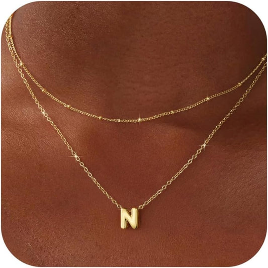 Bubble Letter Necklace Layered Initial Necklaces for Women Dainty Cute Choker Pendant Stack Jewelry Teen Gift Trendy Stuff