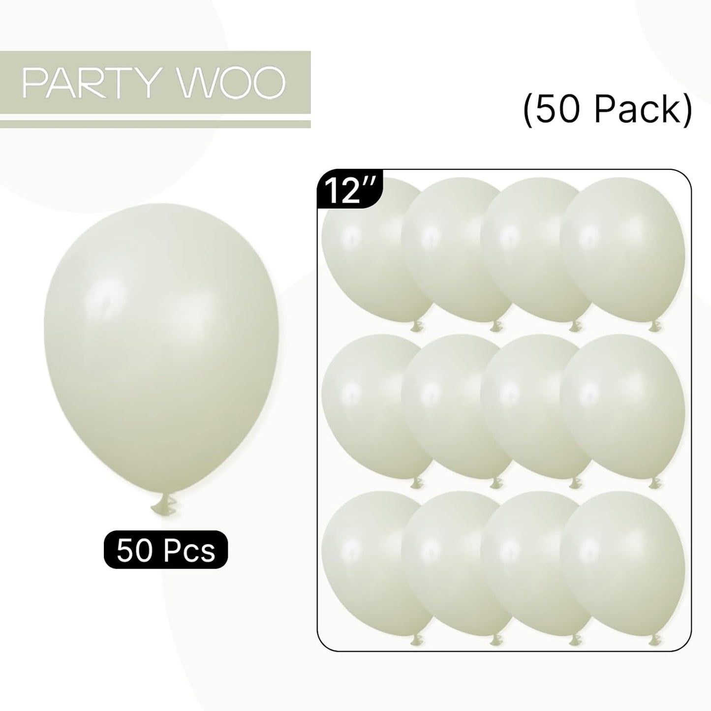 PartyWoo Sage Green Balloons 50pcs 12 Inch Boho Dusty Olive Green Latex Balloons for Birthday Baby Shower Graduation Engagement Wedding Dinosaur Jungle Golf Football Theme Party Decorations Green-F32