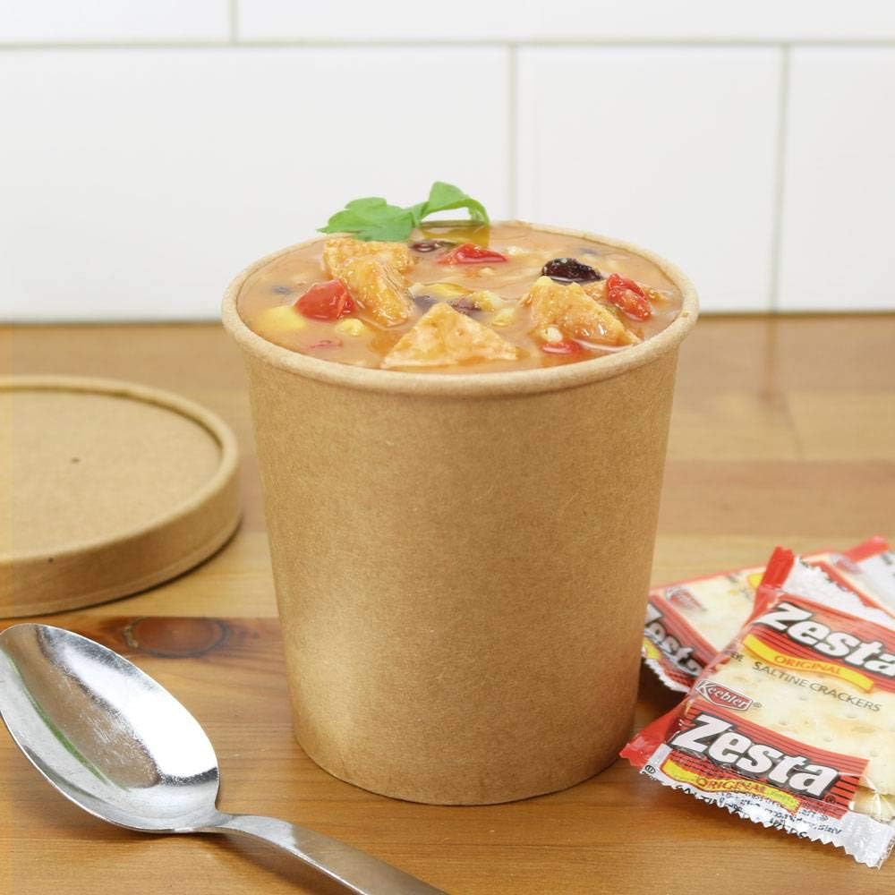 Eco Friendly Microwavable Kraft Soup Bowls - Soup Cups | Disposable Food To-Go Containers-Soup Containers With Airtight Lids. Great For Restaurants, Take Outs, Or To-Go Lunch 25/Pack (16 oz, Brown)