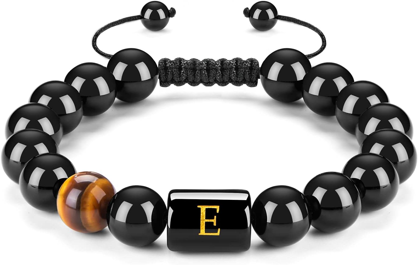 FRG Initials Bracelets for Men Letter Link Handmade Natural Black Onyx Tiger Eye Stone Beads Braided Rope Meaningful Bracelet