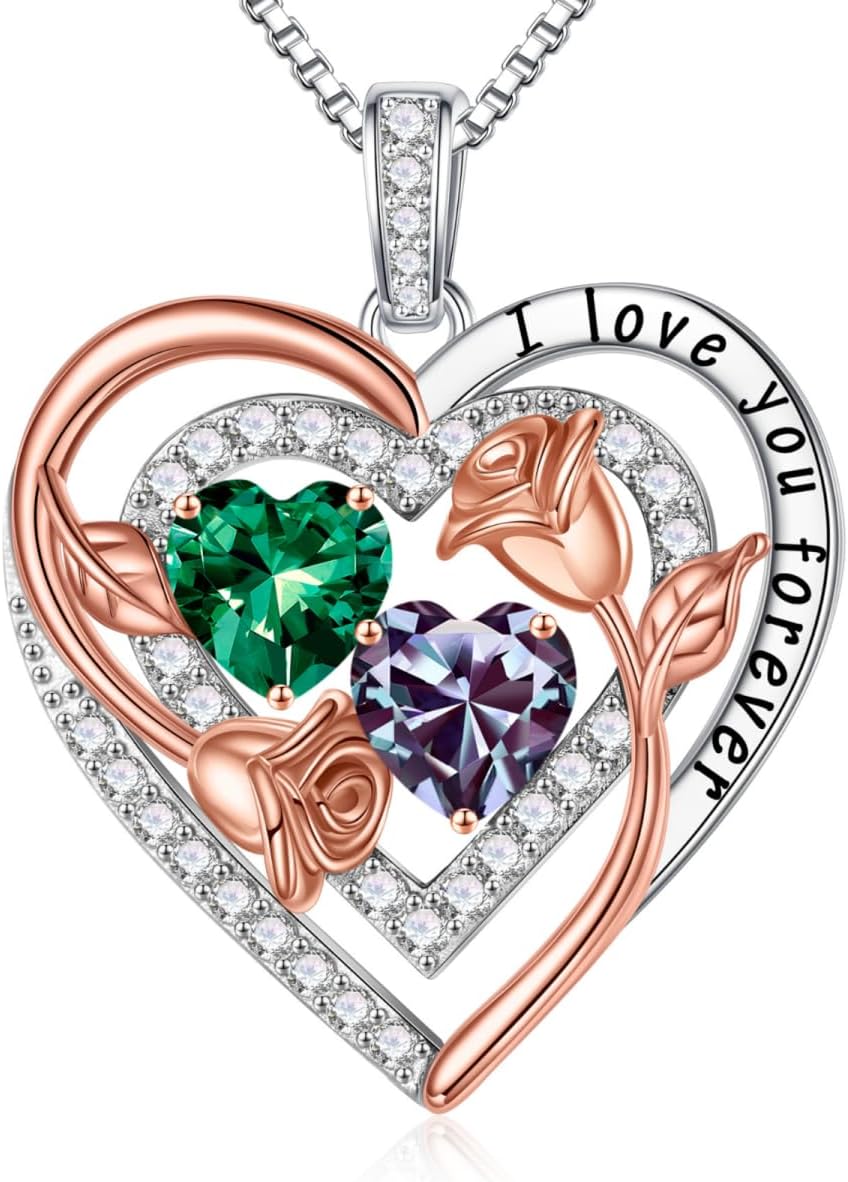 Iefil Birthstone Necklace for Women - Sterling Silver Birthstone Necklace Anniversary Birthday Gifts for Her Wife Mom Daughter