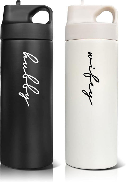 Hubby and Wifey Water Bottles - Wedding Gifts for Bride and Groom - Gifts for Bridal Shower Engagement Wedding and Married Couples Anniversary