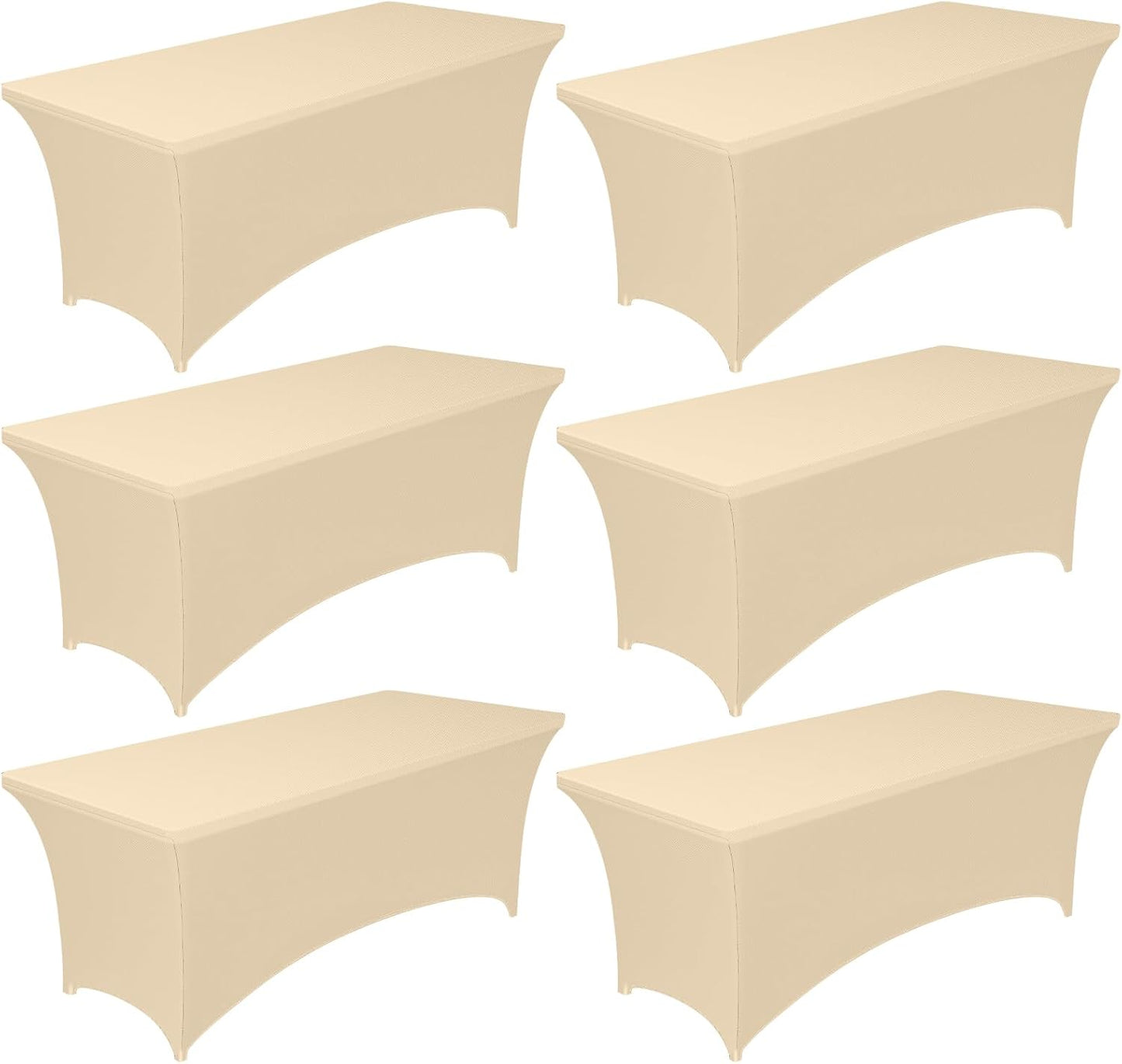 Pureegg Spandex Tablecloth 6ft - 6 Pack, Fitted and Stretch Table Cover for Rectangle Tables, Wrinkle-Resistant and Secure Fabric for Outdoor, Picnic, Party, Wedding, Banquet and Birthday, Champagne