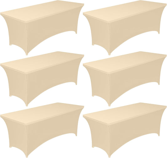 Pureegg Spandex Tablecloth 6ft - 6 Pack, Fitted and Stretch Table Cover for Rectangle Tables, Wrinkle-Resistant and Secure Fabric for Outdoor, Picnic, Party, Wedding, Banquet and Birthday, Champagne