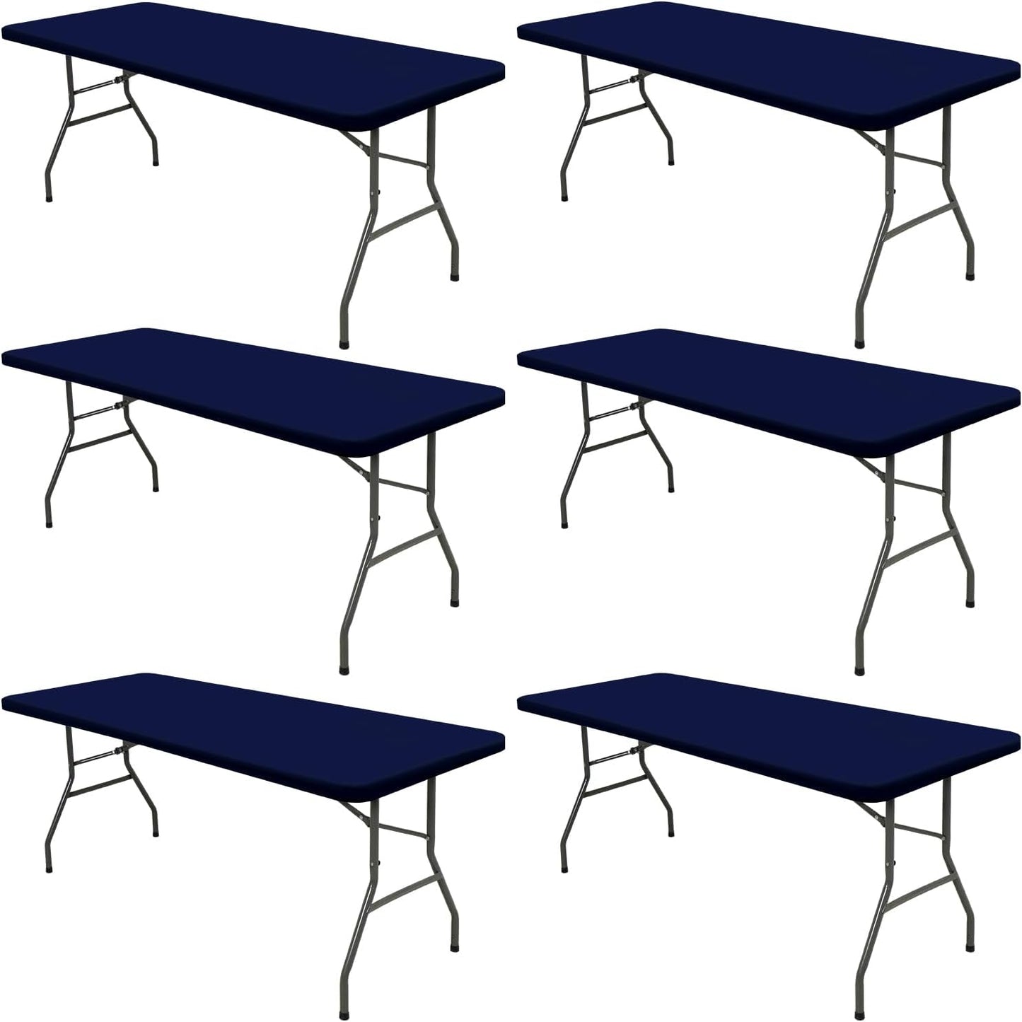 6 Pack Picnic Table Cover Fitted Elastic Tablecloth for 8 Foot Rectangle Tables Waterproof Stretch Washable Folding Indoor Outdoor Spandex Table Cloth for Parties Banquet Camping (Navy Blue,30" x 96")