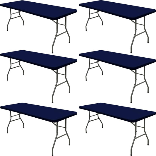 6 Pack Picnic Table Cover Fitted Elastic Tablecloth for 8 Foot Rectangle Tables Waterproof Stretch Washable Folding Indoor Outdoor Spandex Table Cloth for Parties Banquet Camping (Navy Blue,30" x 96")