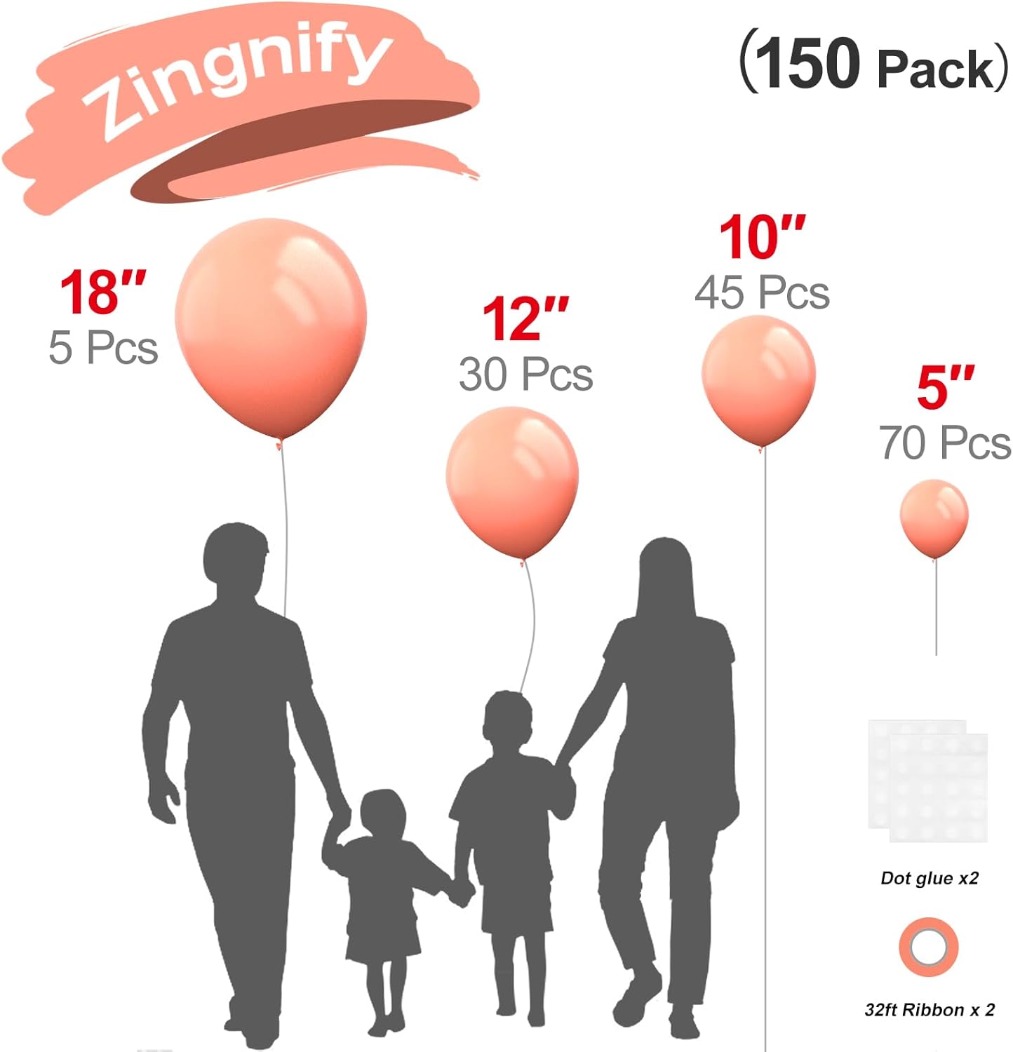 Orange Pink Balloons, 150 pcs Different Sizes Pack of 18 Inch 12 Inch 10 Inch 5 Inch Peach Pink Balloons for Balloon Garland Balloon Arch as Birthday Party Wedding Decorations