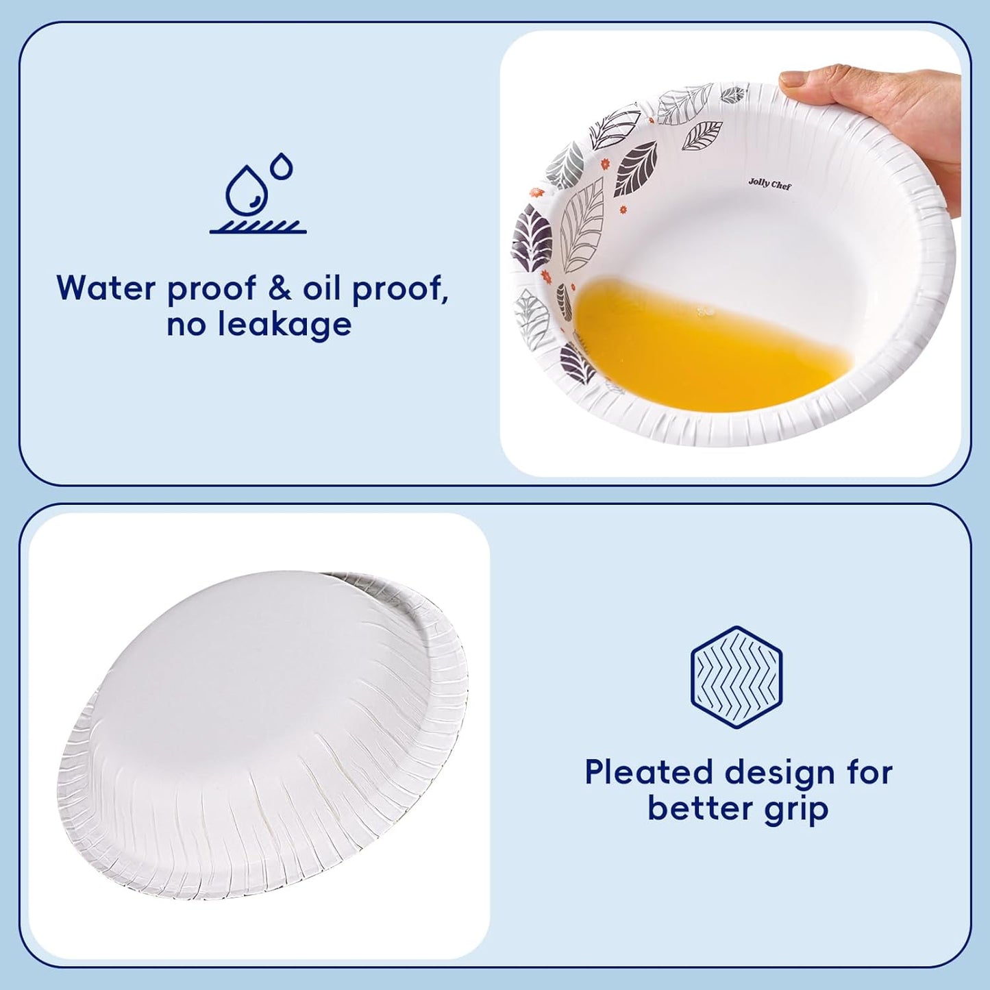 JOLLY CHEF 160 Count Paper Bowls 20 oz Soak Proof and Cut Proof Microwave Safe Heavy Duty Leaf Printed Disposable Bowls for Dinner or Thanksgiving