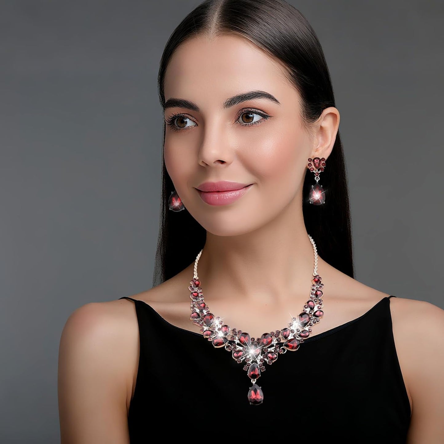 Hicarer Bridal Teardrop Cluster Crystal Jewelry Set for Women Necklace Earrings Wedding