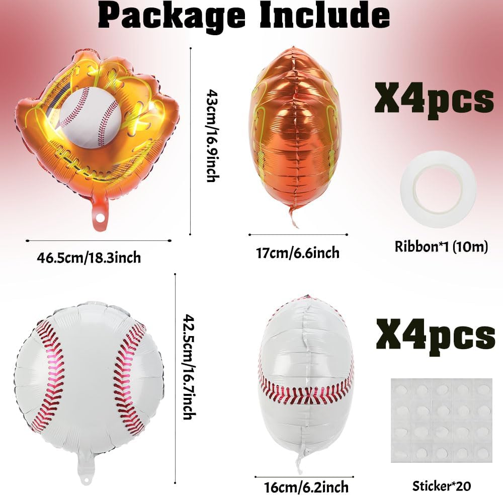 8 PCS 18 Inch Baseball Balloons Party Favors Birthday Party Decorations Supplies Baseball Lover Sport Glove Giant Balloons Christmas Mylar Foil Helium Aluminum Balloon Baby Shower Gender Reveal Theme