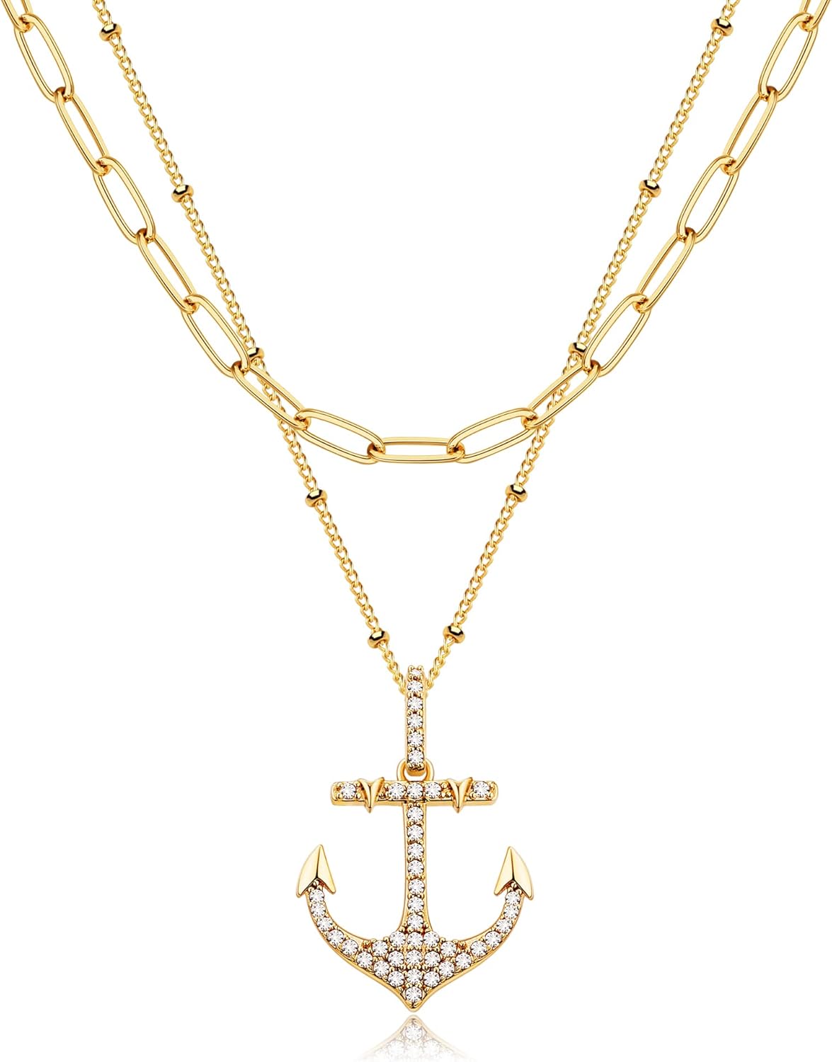 MEVECCO Layered Heart Necklace Pendant Handmade 18k Gold Plated Dainty Gold Choker Arrow Bar Layering Long Necklace for Women