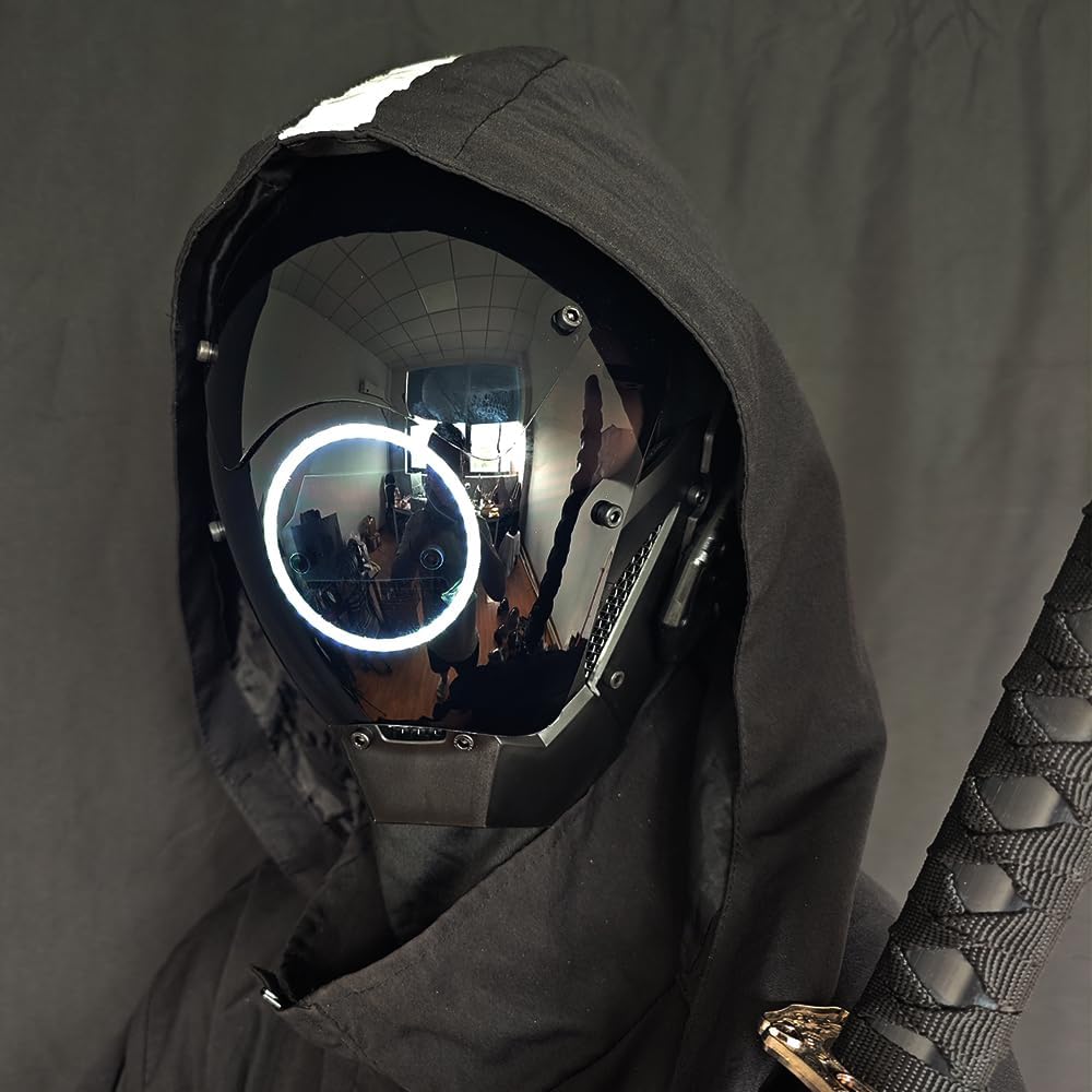 KYEDAY Punk Mask Cosplay for Men, LED Round Light Mask for Women Cosplay Halloween Fit Party Music Festival Accessories