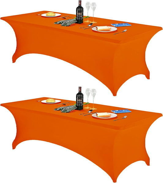FORLIFE 2Pack Spandex Table Covers，Fitted Tablecloth for Rectangular Tables, Stretch Patio Table Covers, Universal Spandex Table Cover for Wedding, Banquet, Party (8ft, Orange)