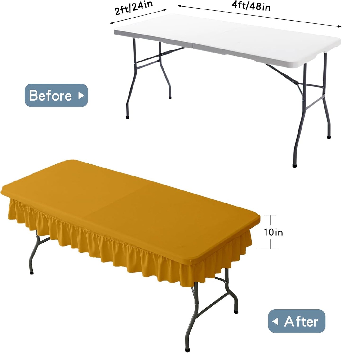 4ft Golden Yellow Stretch Tablecloth for Rectangular Tables - Flared Wrap Design, Waterproof, Wrinkle-Resistant, Washable - Ideal for Weddings, Parties, Banquets & Table Protection