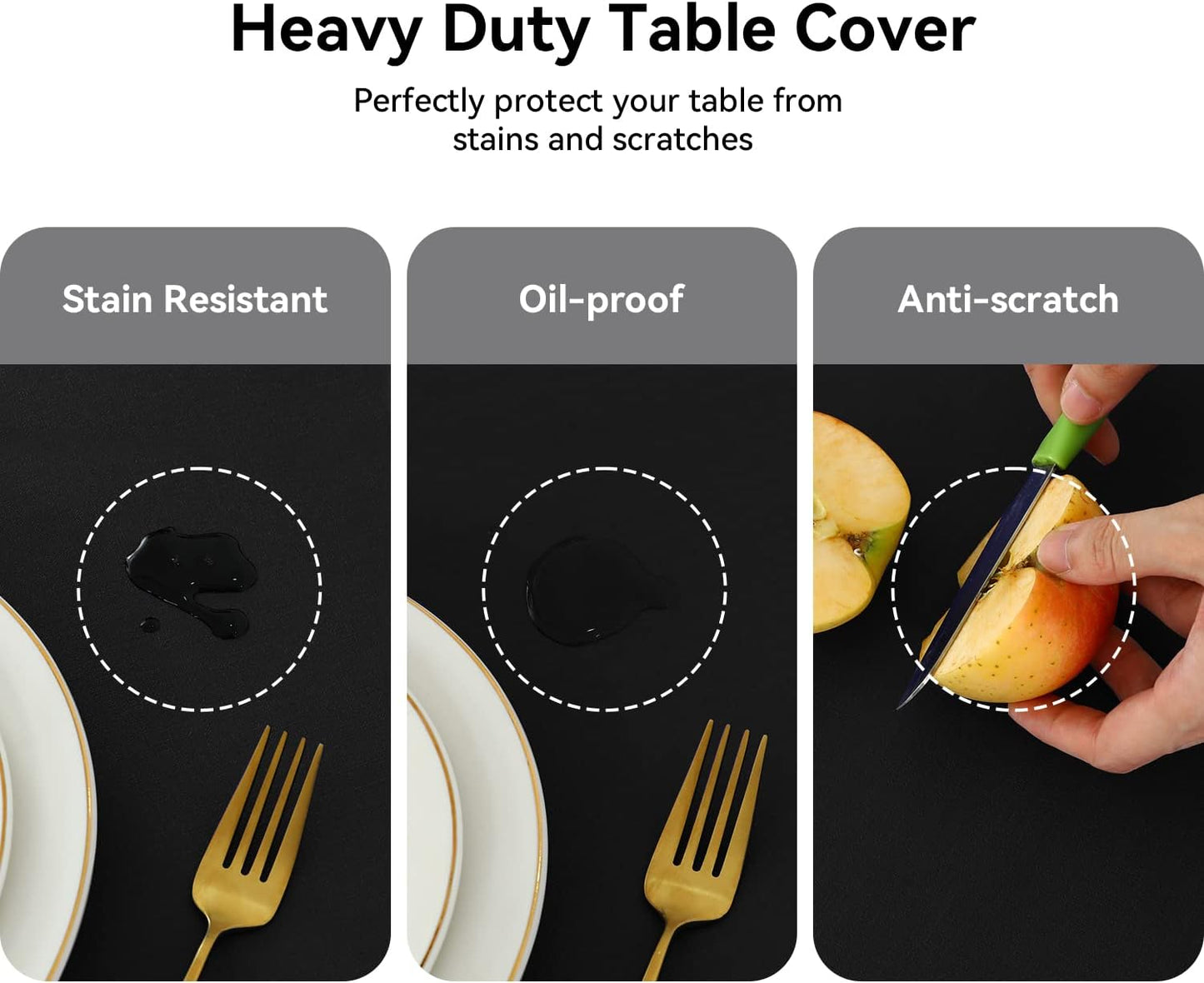 Romanstile 100% Waterproof PVC Tablecloth, Rectangle Oil Spill Proof Stain Resistant Vinyl Table Cloth, Wipe Clean Plastic Table Covers for Kitchen/Dining/Parties - 60 x 84 Inch, Black