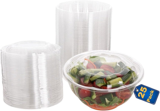 Smygoods Disposable Plastic Salad Bowls with Airtight Lids Ideal for Meal Prep, Takeout, Catering, Parties, Picnics, and Food Storage, Stackable, Leak-Proof