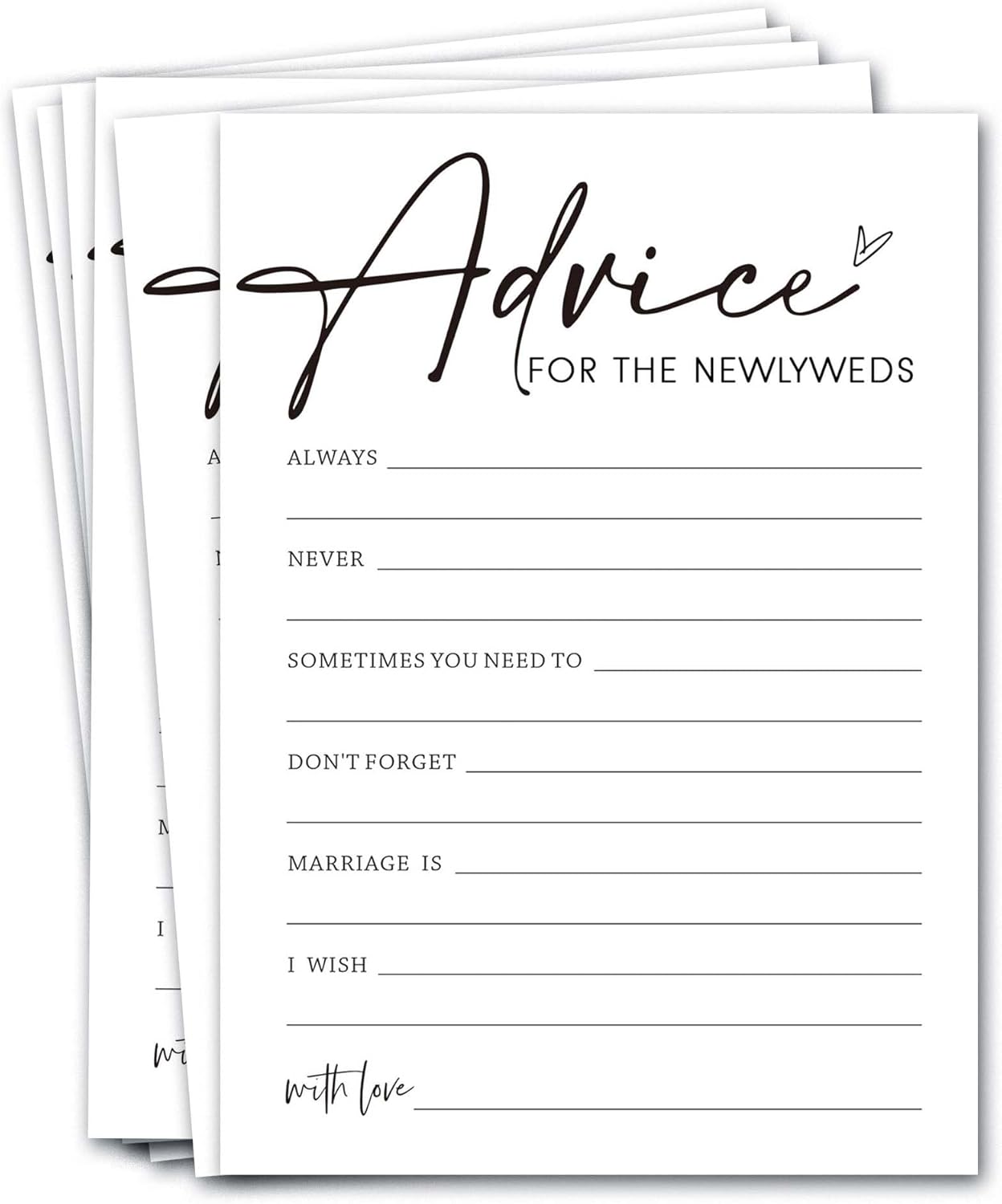 Bridal Shower Advice Cards for Newlyweds - 25 Guests Engagement Party Game, Minimalist White Wedding Party Supplies - A01