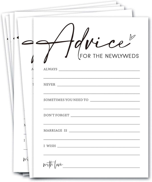 Bridal Shower Advice Cards for Newlyweds - 25 Guests Engagement Party Game, Minimalist White Wedding Party Supplies - A01