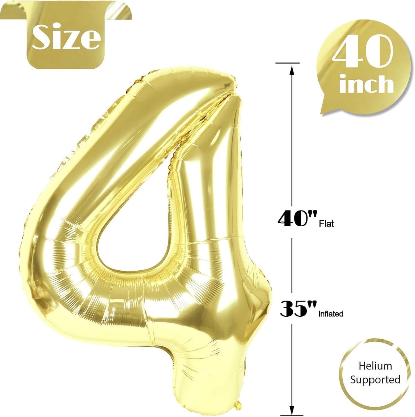 Champagne Gold 4 Balloon, Number Balloons 40 Inch, Light Gold 4th Birthday Decorations for Girls Four Large Numbers for Party Decor, Number 4 Balloon