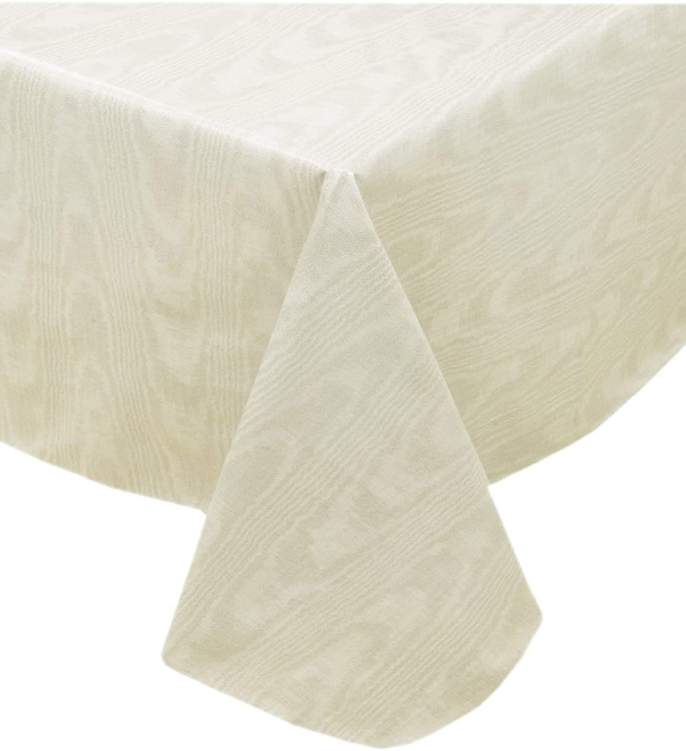 Newbridge Vinyl Flannel Backed Tablecloth, 52 x 52 Inch Square, Beige Moire Wavy Solid Design, Heavyweight Indoor Outdoor Waterproof Table Cover, Easy Care Wipe Clean