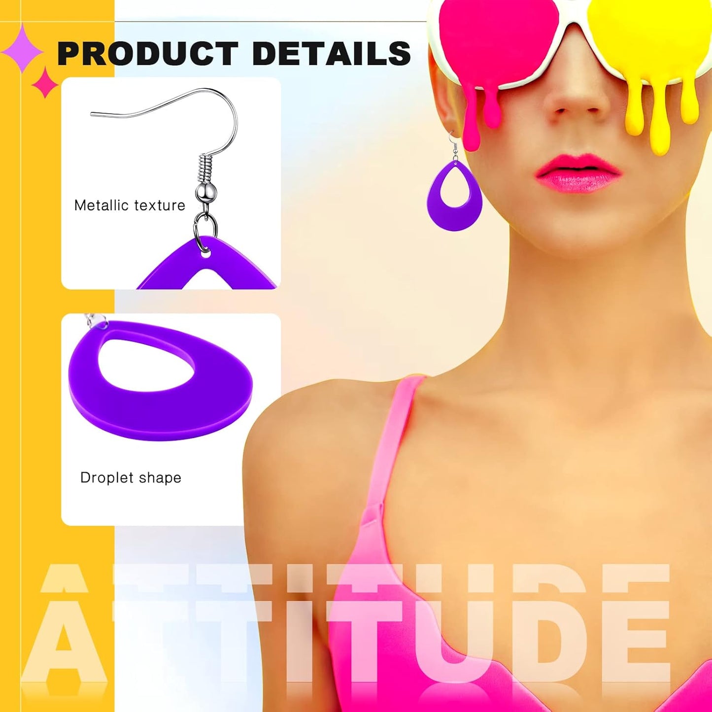 Yinkin 6 Pairs 80s 90s Neon Earrings Lightning Earrings for Women Halloween Costume Party Dancing Glow Party Accessory