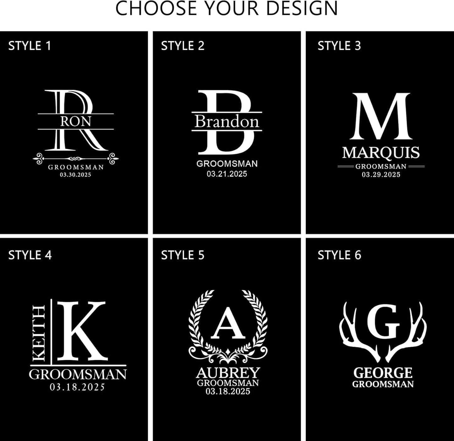 ELEGANTPARK Personalized Groomsmen Flasks with Initials Groomsmen Gifts Monogrammed Gifts Custom Wedding Flasks for Men Stainless Steel 8 OZ 1 Pcs