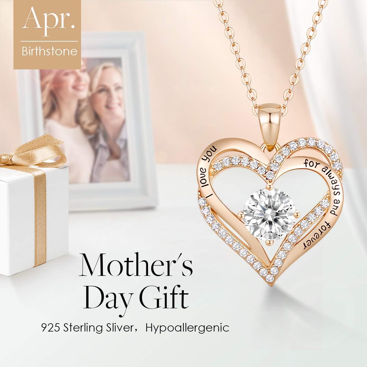 CDE Forever Love Heart Necklaces for Women, Wedding Anniversary, Birthday Mothers Day Christmas Day Gifts for Mom, Mother, Wife, friend, S925 Silver Jewelry with Birthstone Pendant