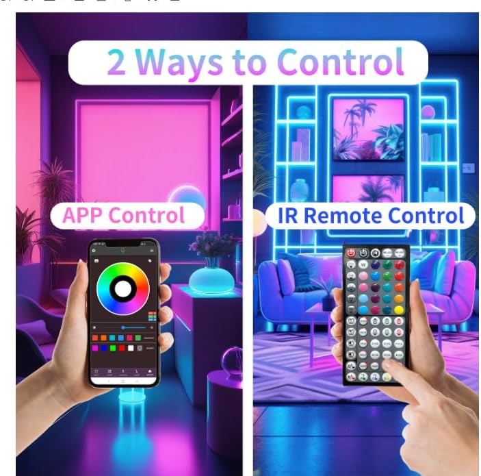 100FT Led Lights for Bedroom, Color Changing RGB Led Strip Lights Indoor, Music Sync Led Light Strip with Remote and App Control, DIY Led lights for Room Home Decor Ambient Lighting (1*100FT)