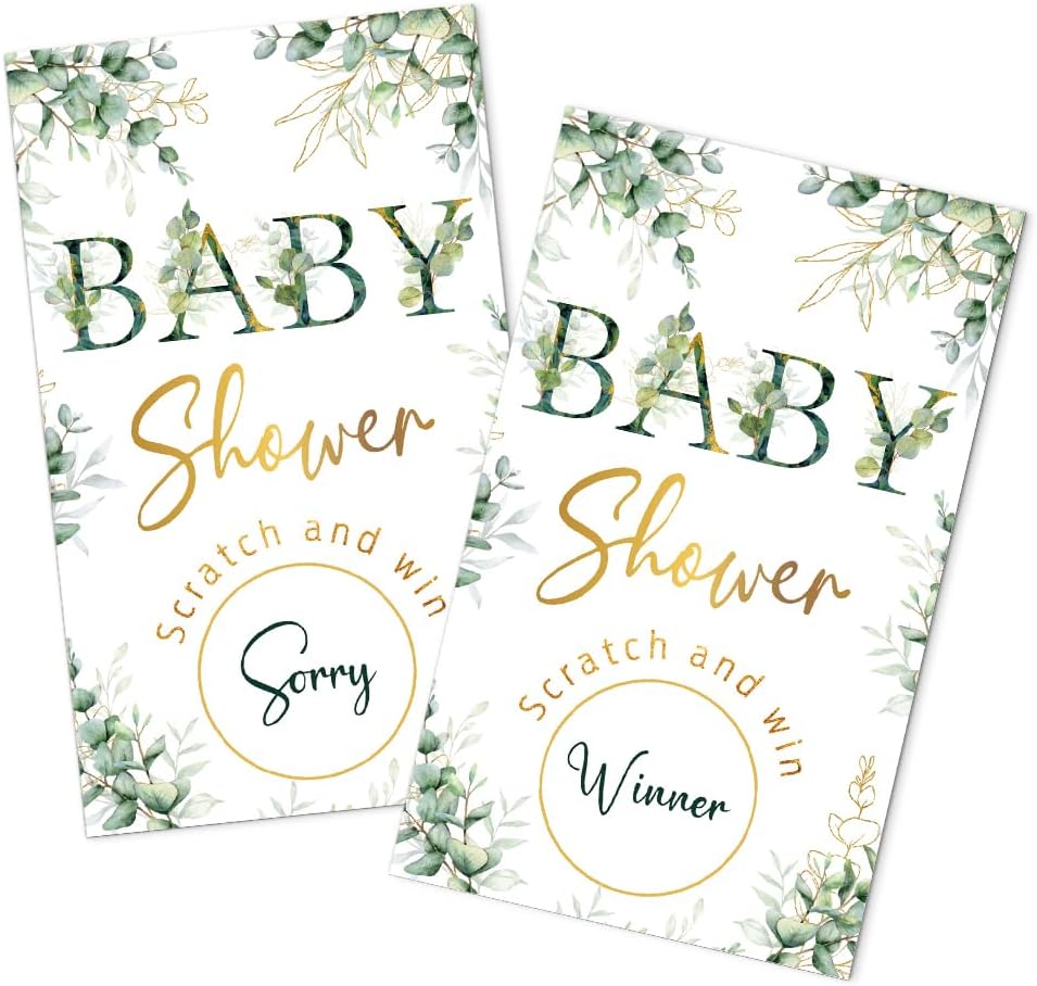 50 Pack Baby Shower Eucalyptus Theme Scratch Off Game, Natural Plants Scratch Card for Birthday Party Lottery Games Group Games Family Activity, Baby Shower Activity and Idea