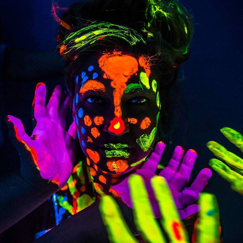 UV Face Paint Kit, Glow In The Dark Paint, Neon Fluorescent Body Painting 8 Colors Professional Brush,Water Based Black Lights Makeup for Kids Adults,Halloween Party Supplies,Projects Costumes Theater