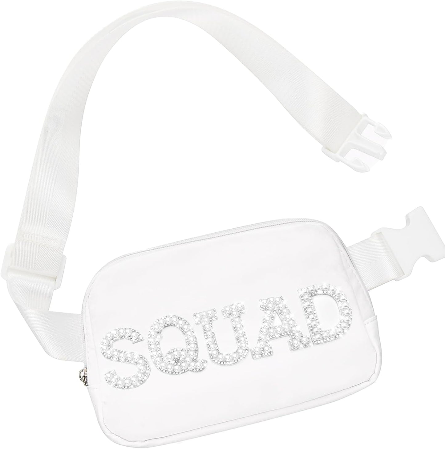 Lamyba Bachelorette Party for Bridesmaid Gifts, Bachelorette Gifts for Bridal Shower Party Wedding day, Squad Fanny Pack for Bachelorette Party Favors Decorations, Pearl Bridesmaid Waist Bag White