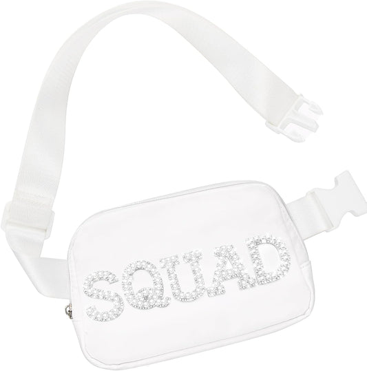 Lamyba Bachelorette Party for Bridesmaid Gifts, Bachelorette Gifts for Bridal Shower Party Wedding day, Squad Fanny Pack for Bachelorette Party Favors Decorations, Pearl Bridesmaid Waist Bag White