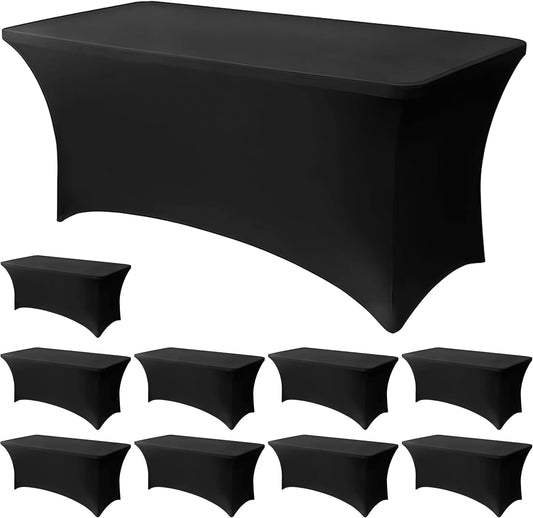 6FT Black Table Cloth - 10 Pack Fitted Stretch Rectangle Spandex Tablecloth, Washable Table Cover for Party, Picnic, Wedding, Banquet, Birthday and Festival(30" x 72")