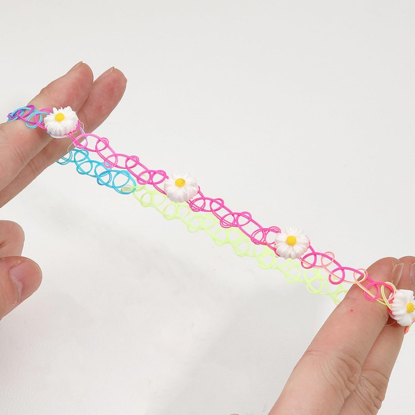 BodyJ4You 24PC Tattoo Choker Necklace - 90s Choker Necklaces Y2K Fashion Trendy Vintage - Daisy Flower Charm Colorful Rainbow Black Goth Pendant - Stretchy Elastic Necklace Summer Gift Set