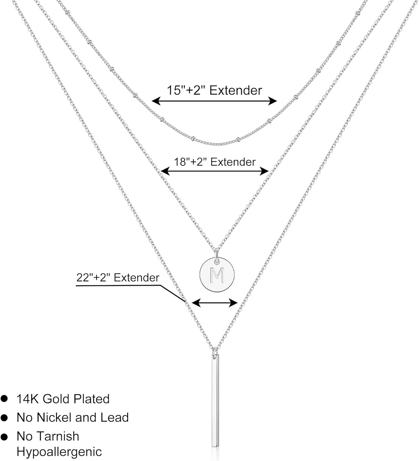 Initial Layered Necklaces for Women, 14K-Gold-Plated Coin Letter Necklace Bar Stacking Layer Necklace Multi Bar Layering Y-Necklaces Jewelry for Women