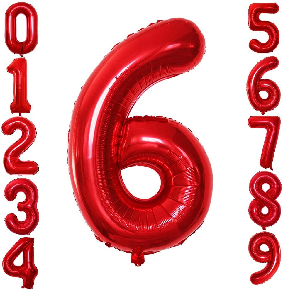 GOER Red Foil Balloons Number 6,Huge Number Balloons for 6th 66th Birthday Party Supplies Anniversary Decorations (3 pcs,42 inch,32 inch,16inch)