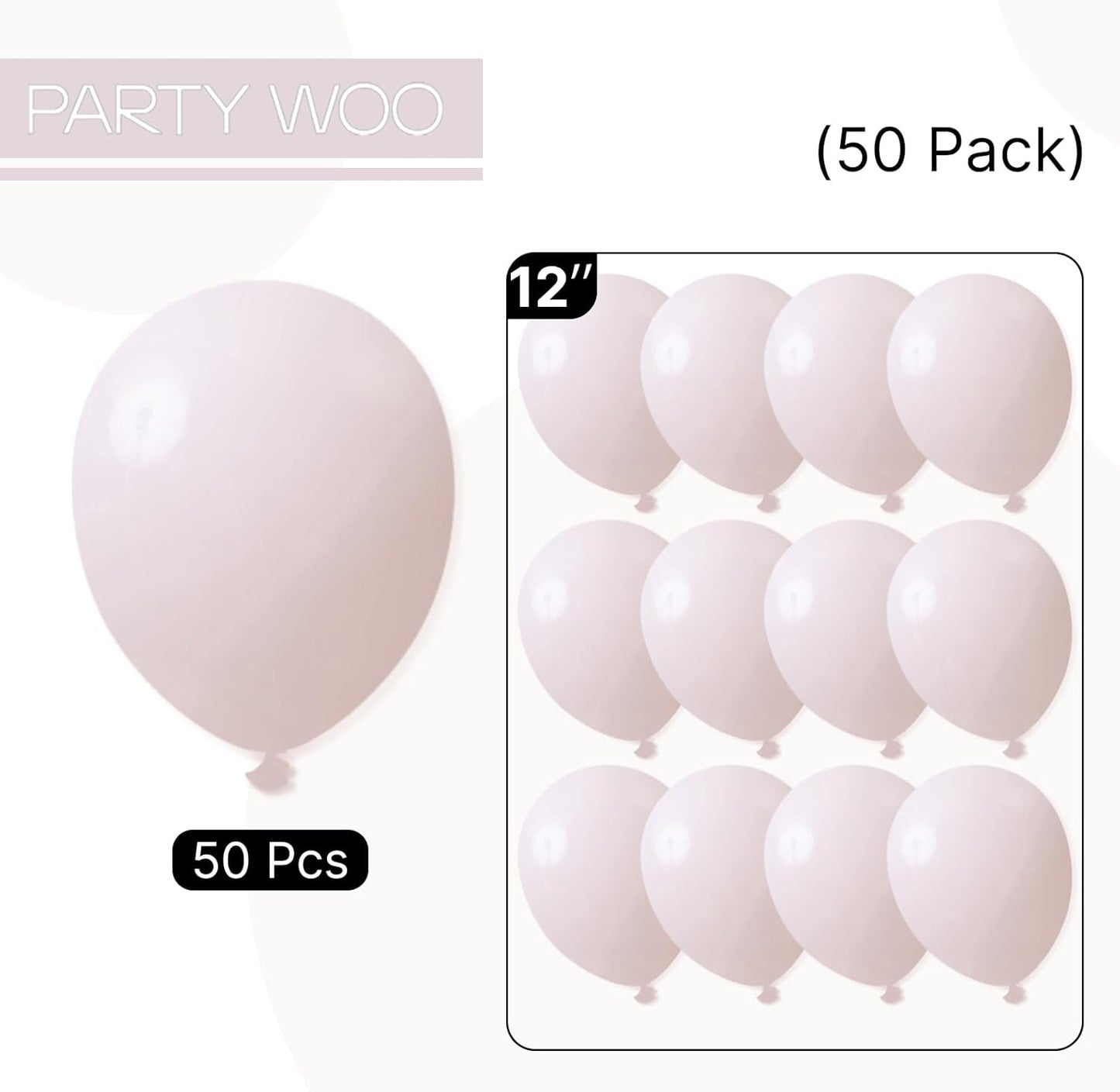 PartyWoo Beige Balloons 50 pcs 12 Inch Cream Ivory Sand White Nude Balloons Wedding Bridal Graduation Baby Shower Gender Reveal Birthday Boho Party Decorations White-F60