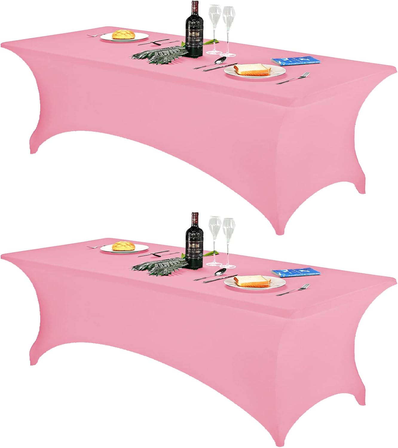 FORLIFE Spandex Table Covers - Fitted 8ft Rectangular Tablecloth, Stretch Patio Table Cover for Wedding, Banquet, Party (Pink)