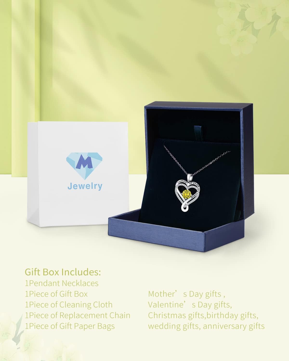 Jewelry for Women Wife Infinity Heart Birthstone I Love You Necklace S925 Anniversary Women Necklaces for Her Wife Birthday Gift Ideas, Birthday Present for Girlfriend Mom Daughter Sterling Silver