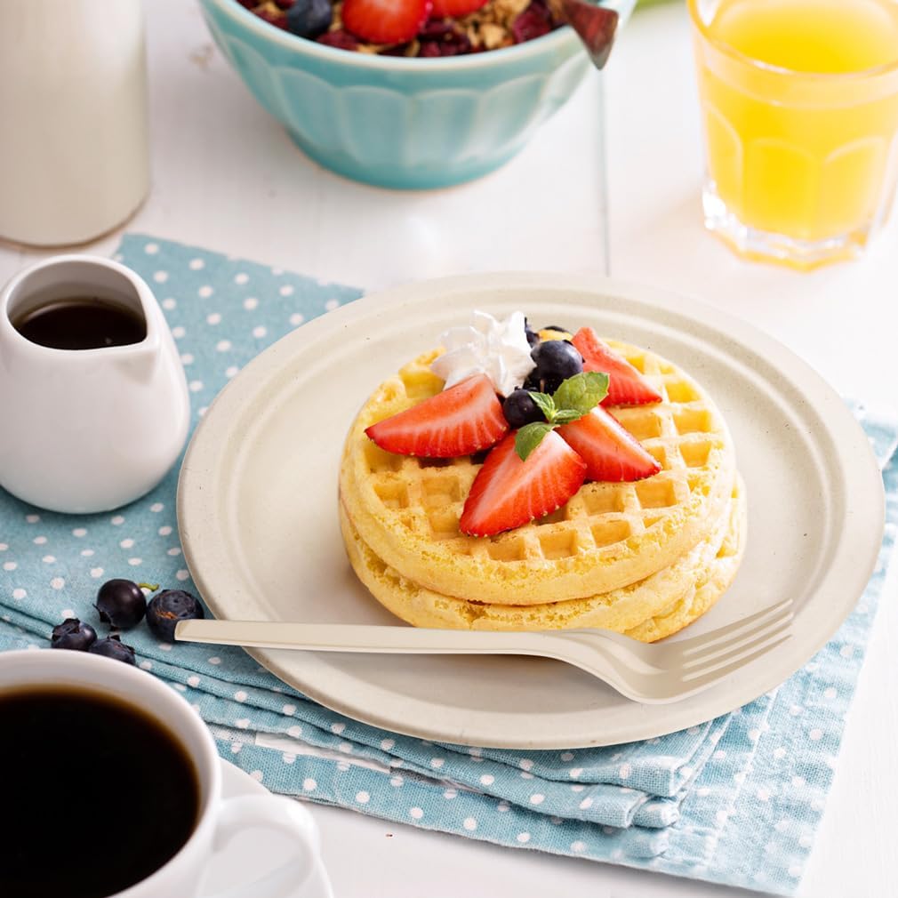 Gezond Compostable Paper Plates Set 500pcs Disposable Plates Heavy-Duty Plate Cutlery Eco-friendly Dinnerware Set for Party Picnic