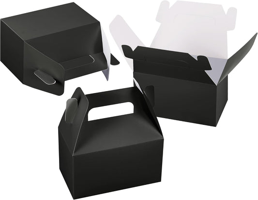 XAGLVV 24 Pack Black Gable Boxes with Handles 6.2x3.5x3.5 Inch Paper Party Favor Gift Box for Wedding Birthday Baby Shower Graduation