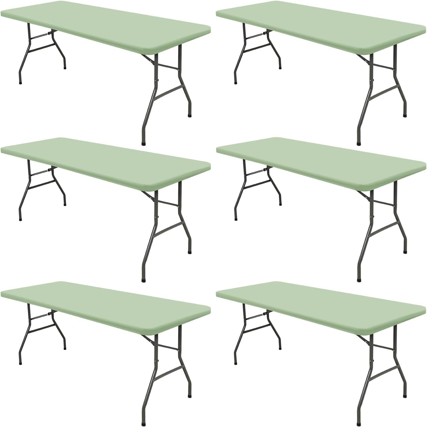 6 Pack Picnic Table Cover Elastic Fitted Outdoor Tablecloths for 6 Foot Rectangle Table Waterproof Stretch Washable Patio Folding Spandex Tablecloth for Camping Banquet Parties (Sage Green,30" x 72")