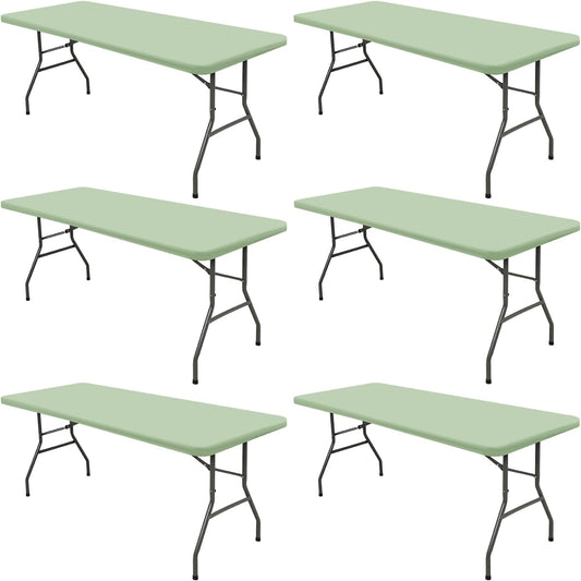 6 Pack Picnic Table Cover Elastic Fitted Outdoor Tablecloths for 6 Foot Rectangle Table Waterproof Stretch Washable Patio Folding Spandex Tablecloth for Camping Banquet Parties (Sage Green,30" x 72")