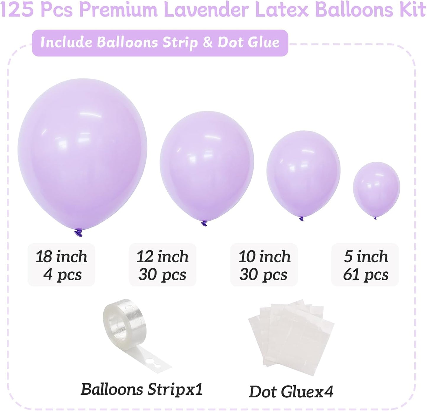 Purple Balloons 125 pcs Lavender Balloons Light Purple Balloon Different Sizes of 18 12 10 5 Inch Pastel Purple Balloon Arch Kit Balloon Garland for Birthday Party Baby Shower Wedding