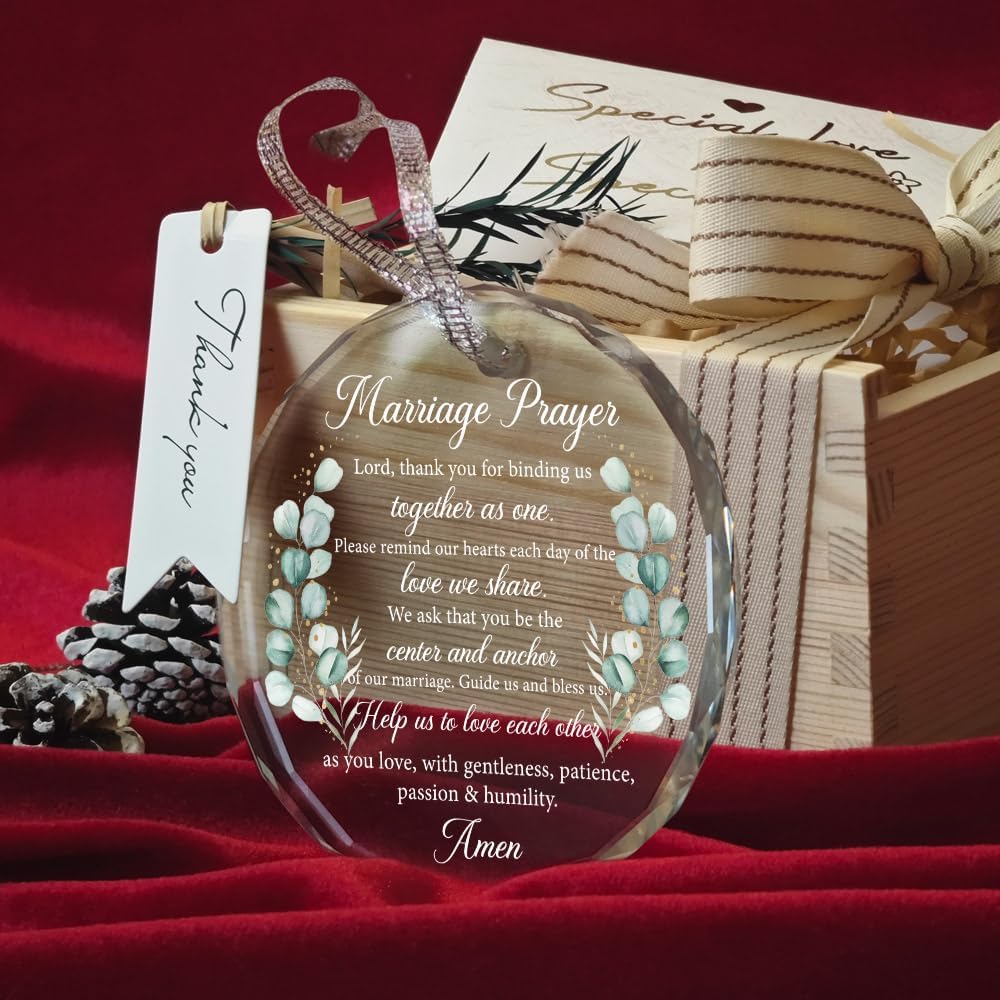 Marriage Prayer Religious Wedding Gift for Newlyweds, Christian Wedding 2025 Gifts for Couple Bride Groom, Bridal Shower Gift Bride to Be - Mr & Mrs Anniversary Glass Ornament-43