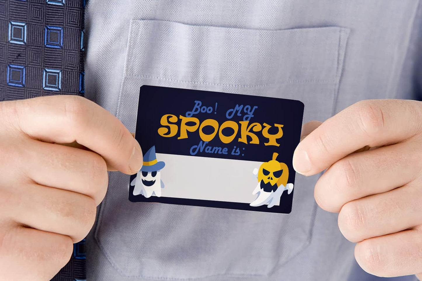 What's Your Spooky Name Game, 1 Spooky Theme Sign and 50 Name Tag Stickers, Halloween Party Games, Birthday Games for Adult Parties, Activity Game for Office or Group | JRKP010L