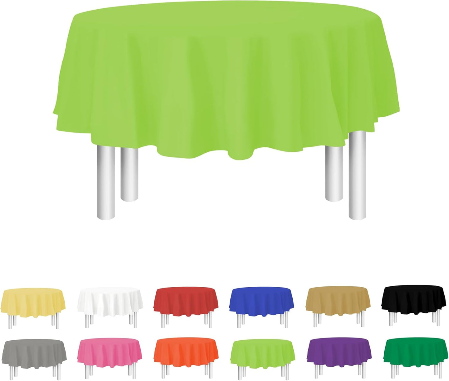 Lime Green Disposable Plastic Tablecloth for Round Tables (12 Pack) 84 inches Table Cloths for Parties, Events & Weddings, Indoors & Outdoors, Plastic Table Cover